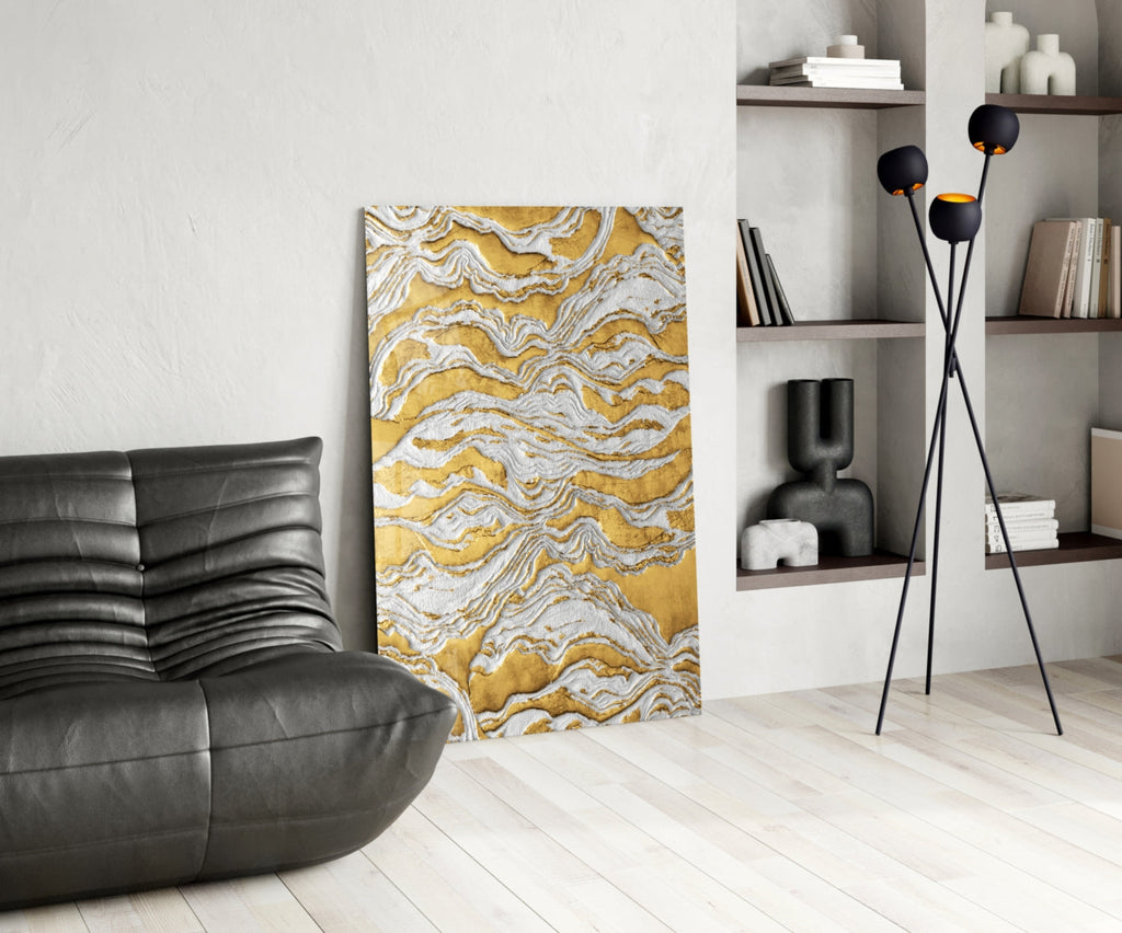 Golden Waves Glass Wall Art