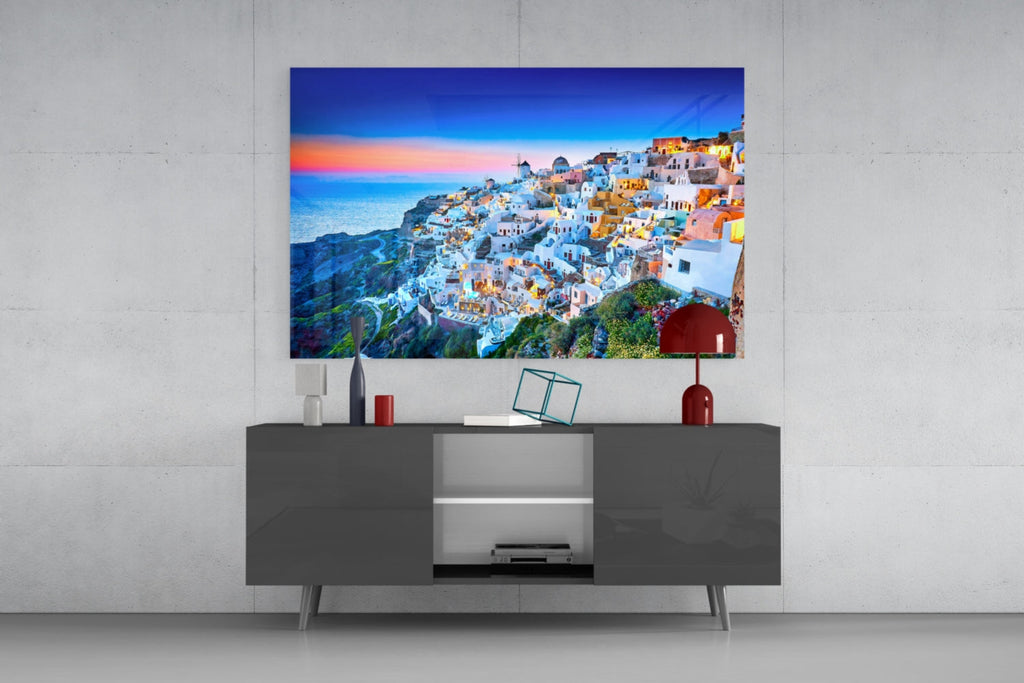 Santorini Glass Wall Art