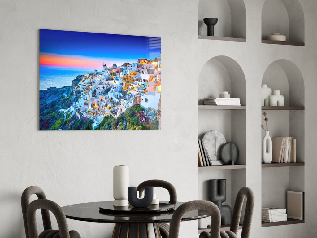 Santorini Glass Wall Art