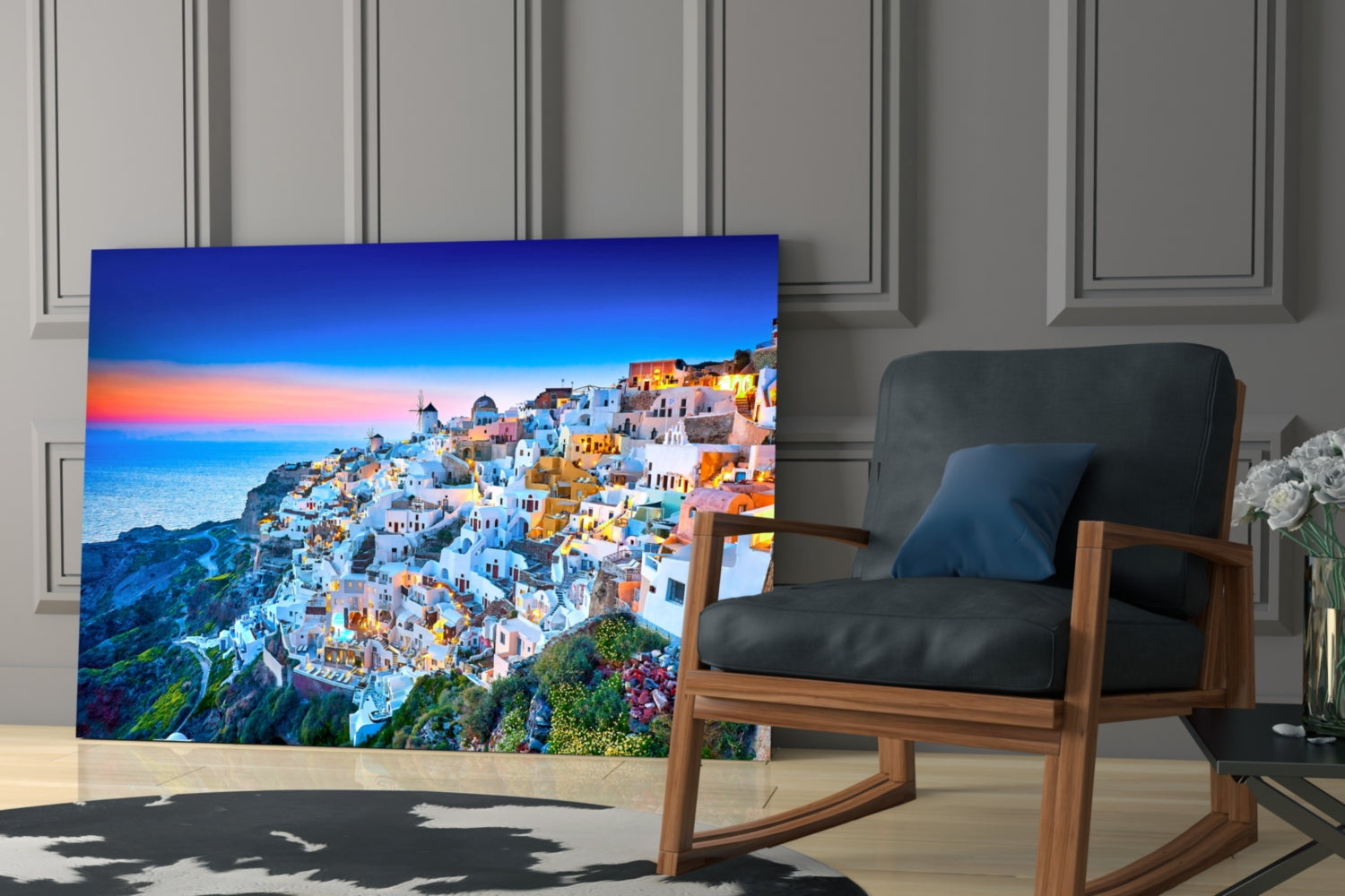 Santorini Glass Wall Art