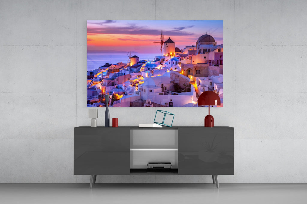 Santorini Glass Wall Art